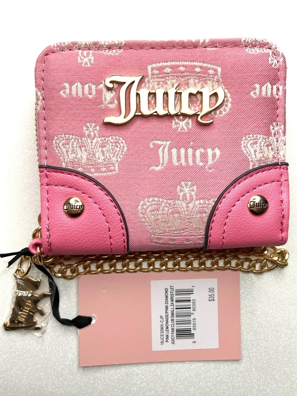Juicy Couture Pink Logo Wallet with Gold Chain Accent